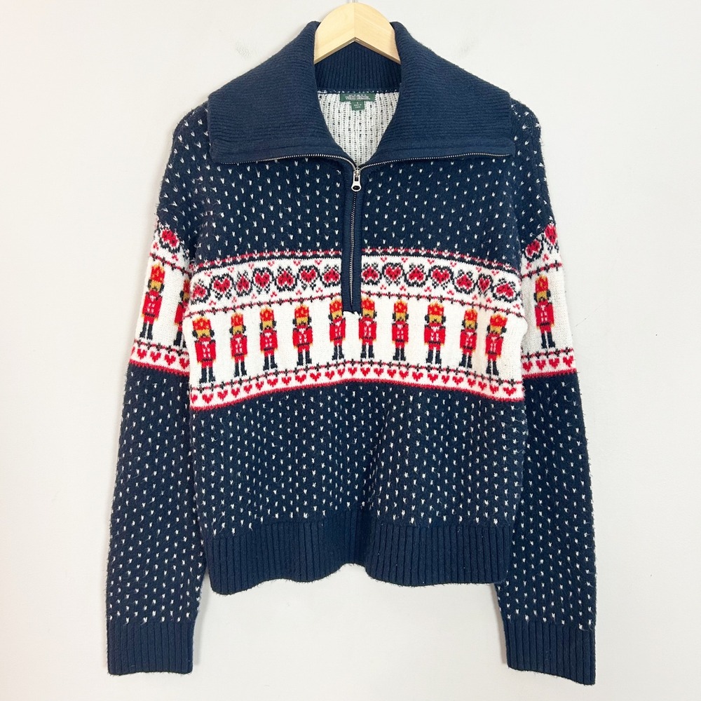 Wild Fable Pullover Sweater Navy Nutcracker Fair Isle Quarter Zip Size Small